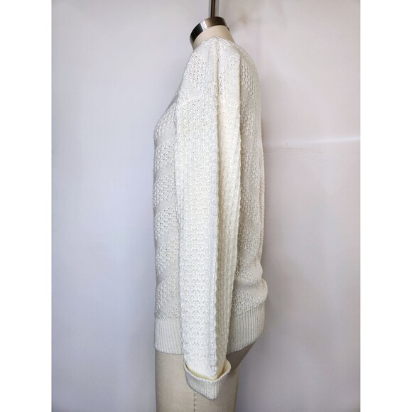 Vintage Ivory Sweater by Keneth Too made in USA - Chevron Design Sweater  XS S - Picture 7 of 9